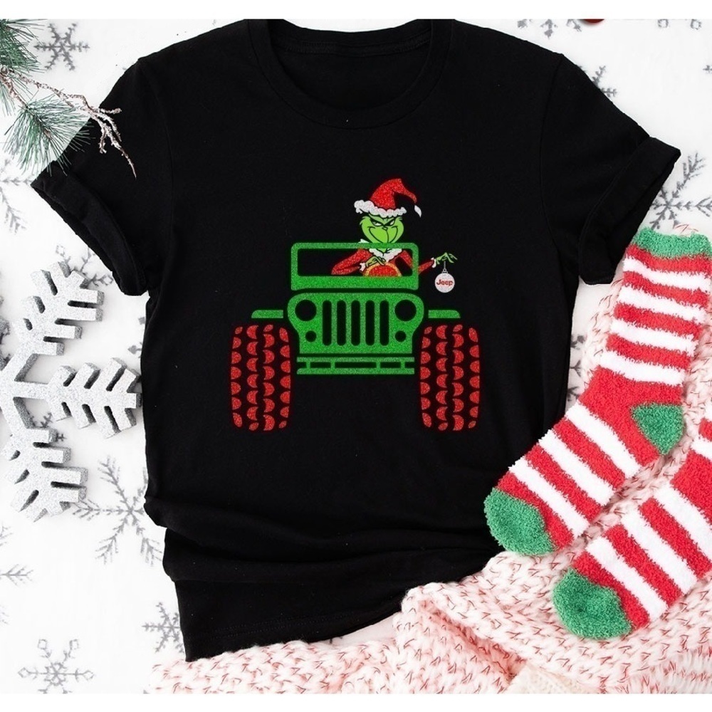Grinch Jeep Christmas Funny Holiday Graphic Unisex T-Shirt